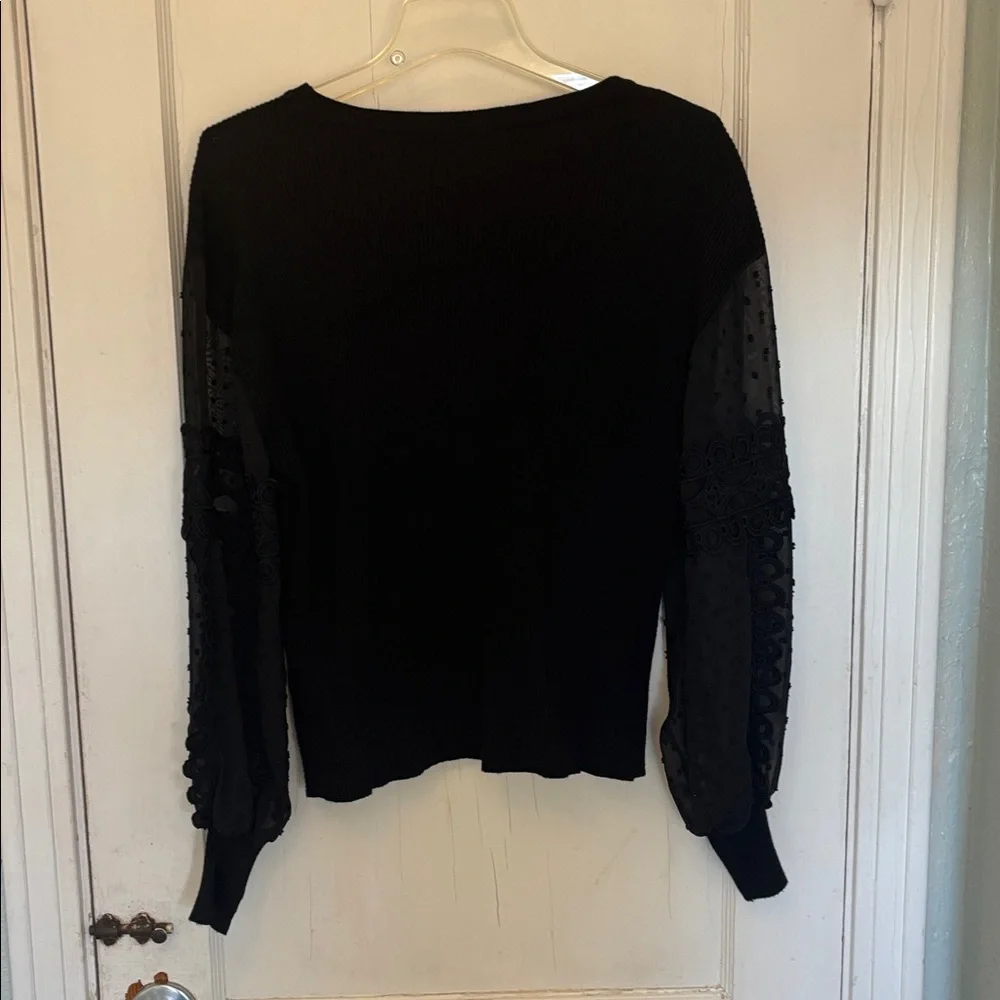 Sioni Black Pom Pom Sleeve Knit Top